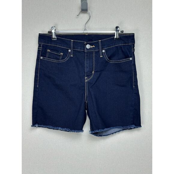 Levi's Women's Dark Wash Blue Denim Cutoff Stretch Shorts Size 28 Button Fly - Picture 1 of 12